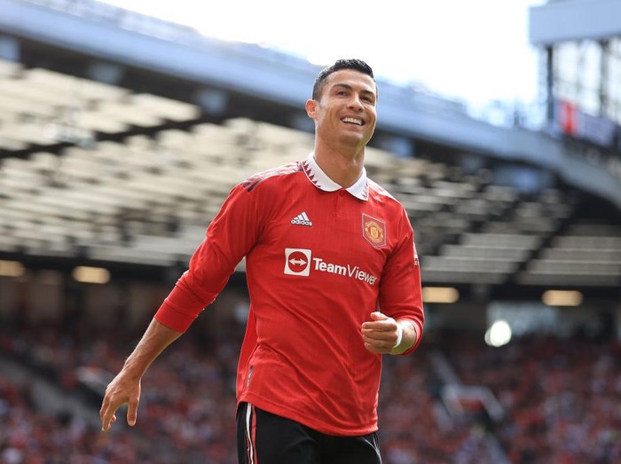 MANCHESTER, ENGLAND - JULY 31: Cristiano Ronaldo of Manchester United smiles during the Pre-Season Friendly match between Manchester United and Rayo Vallecano at Old Trafford on July 31, 2022 in Manchester, England. (Photo by Simon Stacpoole/Offside/Offside via Getty Images)