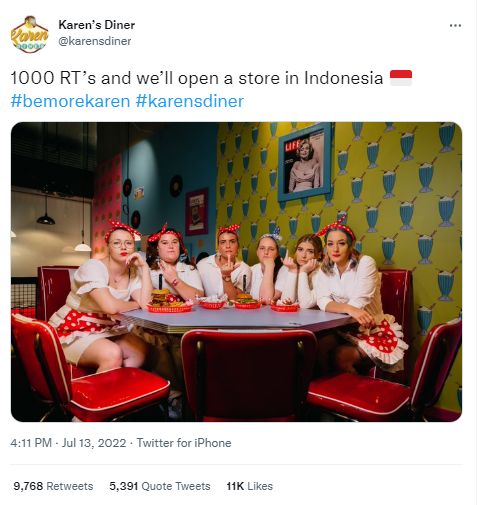 Karen's Diner umumkan mau buka di Indonesia.