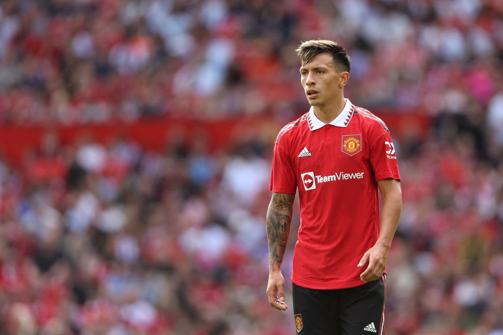MANCHESTER, ENGLAND - JULY 31: Lisandro Martínez of Manchester United during the pre-season friendly between Manchester United and Rayo Vallecano at Old Trafford on July 31, 2022 in Manchester, England. (Photo by Matthew Ashton - AMA/Getty Images)