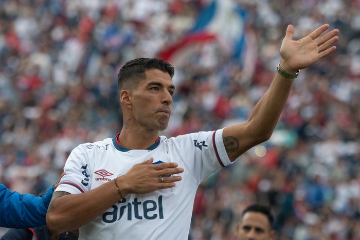 31 July 2022, Uruguay, Montevideo: Luis Suarez during his presentation on the occasion of his return to Club Nacional de Fútbol. Photo: Gianni Schiaffarino/dpa (Photo by Gianni Schiaffarino/picture alliance via Getty Images)