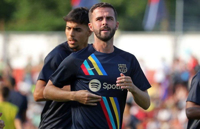 Miralem Pjanic during the friendly match between UE Olot and FC Barcelona, played at the Olot Municipal Stadium, in Olot (Girona), on 13th July 2022. 
 -- (Photo by Urbanandsport/NurPhoto via Getty Images)