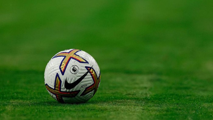 A detail view of a Nike soccer ball is seen on the field prior to the pre-season friendly football match between Manchester City FC and Club America on July 20, 2022 at NRG Stadium in Houston, Texas. (Photo by AARON M. SPRECHER / AFP) (Photo by AARON M. SPRECHER/AFP via Getty Images)