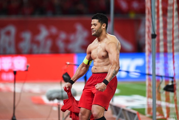 SHANGHAI, CHINA - MAY 12: Hulk #10 of Shanghai SIPG celebrates after scoring a goal with a penalty during the 9th round match of 2019 Chinese Football Association Super League (CSL) between Shanghai SIPG and Shandong Luneng at Shanghai Stadium on May 12, 2019 in Shanghai, China. (Photo by Visual China Group via Getty Images/Visual China Group via Getty Images)