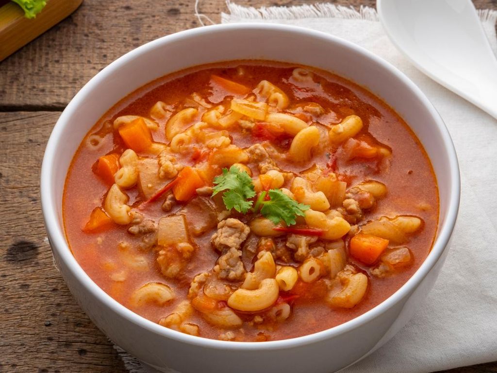 Resep Sup Makaroni Tomat dan Daging yang Berkuah Gurih Segar