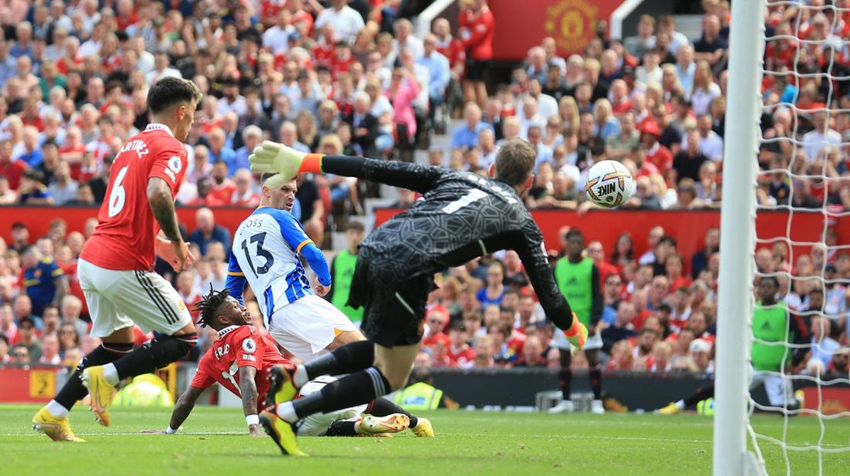 Man Utd vs Brighton di babak pertama. (Foto: AFP via Getty Images/LINDSEY PARNABY)