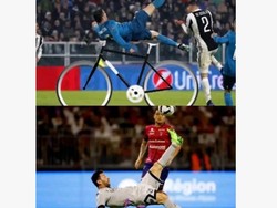 Secara kasat mata, gol salto Messi memang lebih pendek ketimbang Ronaldo yang terbang di udara. (Foto: Twitter)