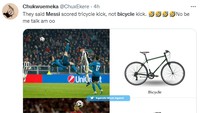 Kalau kata meme ini, gol salto Messi bak sepeda kecil ketimbang bicycle kick Ronaldo di Liga Champions tahun 2018. (Foto: Twitter)