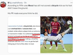 Tidak sedikit fans menuding gol Messi tidak sah dianggap salto. Satu penggemar ini membawa aturan FIFA sebagai acuannya. (Foto: Twitter)