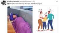 Kalau kata meme ini, Messi santai saja dengan gol saltonya tapi yang kepanasan justru Ronaldo! (Foto: Twitter)