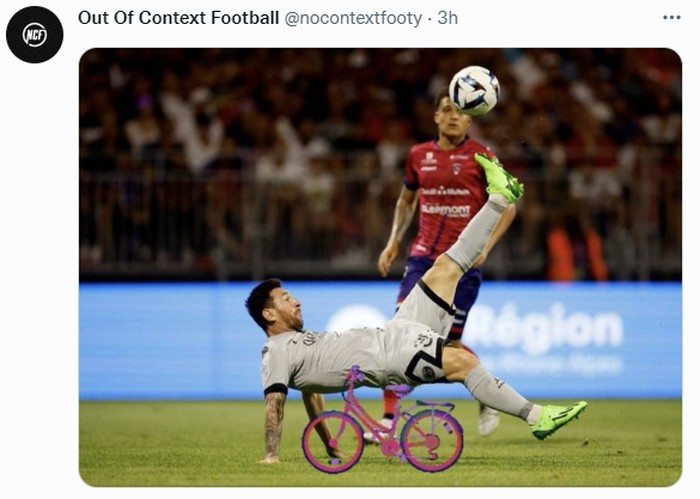 Meme Gol Salto Messi Ragam meme gol salto Lionel Messi ke gawang Clermont Foot di Liga Prancis.