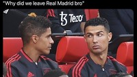 Meme Ronaldo dan Varane, dua pemain MU yang dulu juga rekan satu tim di Real Madrid. Foto: dok. Twitter