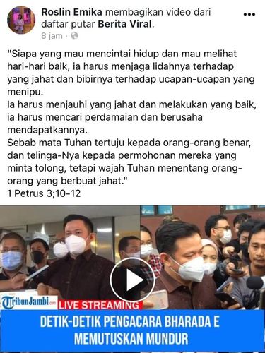 Unggahan Roslin Emika, kerabat Brigadir J, soal pengacara Bharada E mundur.