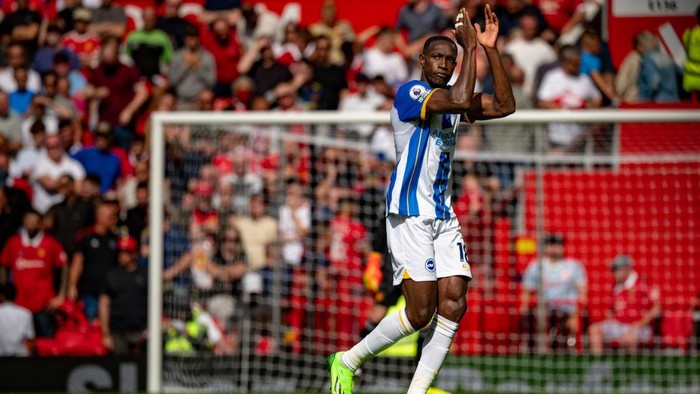 MANCHESTER, ENGLAND - AUGUST 07:  Danny Welbeck of Brighton & Hove Albion in action during the Premier League match between Manchester United and Brighton & Hove Albion at Old Trafford on August 07, 2022 in Manchester, England. (Photo by Ash Donelon/Manchester United via Getty Images)