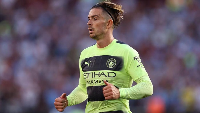 LONDON, ENGLAND - AUGUST 07:  Jack Grealish of Manchester City during the Premier League match between West Ham United and Manchester City at London Stadium on August 07, 2022 in London, England. (Photo by Julian Finney/Getty Images)
