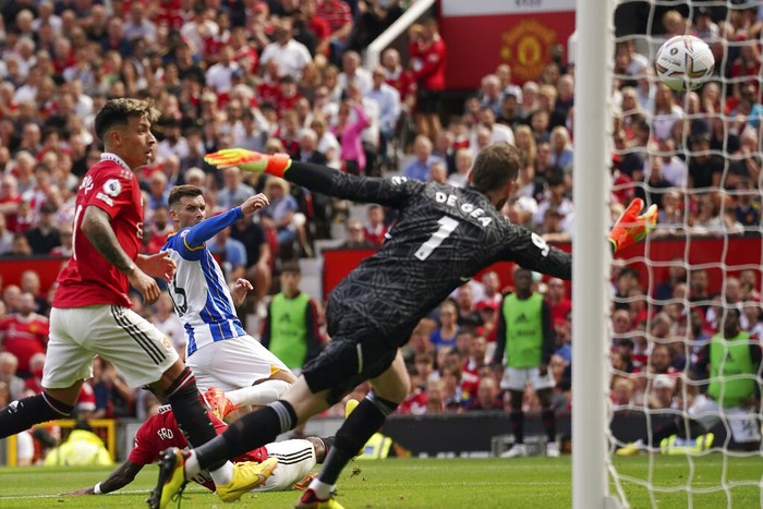 Pascal Gross Brighton's Pascal Gross celebrates after scoring his side's opening goal during the English Premier League soccer match between Manchester United and Brighton at Old Trafford stadium in Manchester, England, Sunday, Aug. 7, 2022. (AP Photo/Dave Thompson)