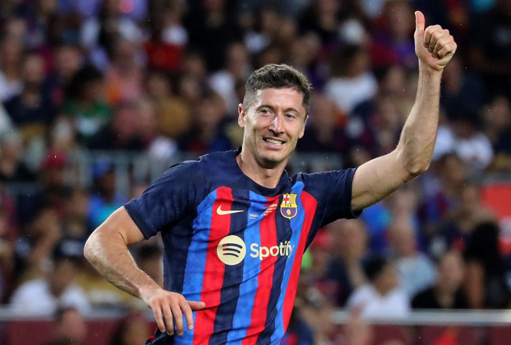 Robert Lewandowski during the match between FC Barcelona and Pumas UNAM, corresponding to the Joan Gamper tropphy, played at the Spotify Camp Nou, in Barcelona, on 07th August 2022.  -- (Photo by Urbanandsport/NurPhoto via Getty Images)