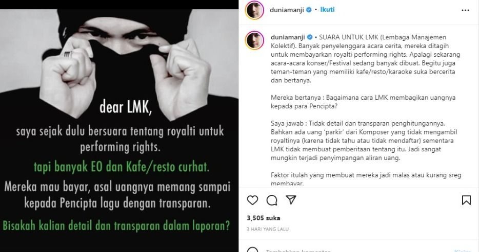 Unggahan Anji soal transparansi royalti