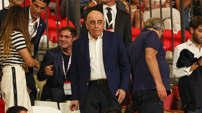 MONZA, ITALY - AUGUST 07: Adriano Galliani CEO of AC Monza looks on prior to the Coppa Italia Round of 32 match between AC Monza and Frosinone Calcio at U-Power Stadio Brianteo on August 07, 2022 in Monza, Italy. (Photo by Giuseppe Cottini/Getty Images)
