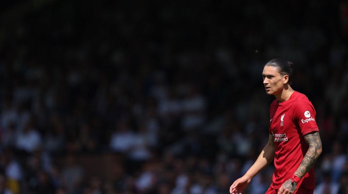 Darwin Nunez, Liverpool LONDON, ENGLAND - AUGUST 06: Darwin Nunez of Liverpool during the Premier League match between Fulham FC and Liverpool FC at Craven Cottage on August 6, 2022 in London, United Kingdom. (Photo by Matthew Ashton - AMA/Getty Images)