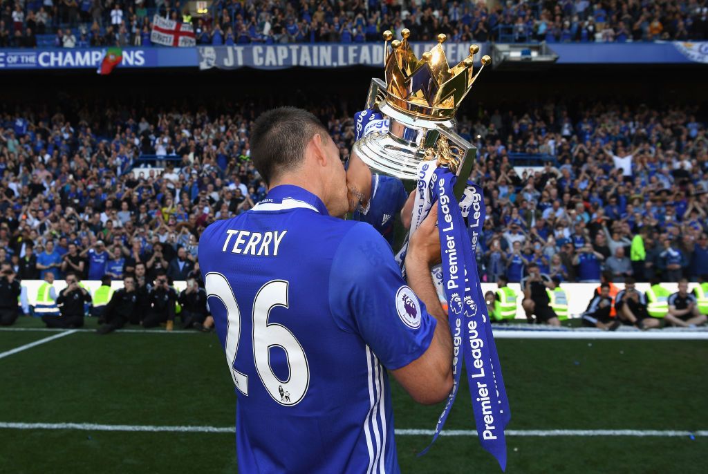 LONDON, ENGLAND - MAY 21:  John Terry of Chelsea celebrates winning the league following the Premier League match between Chelsea and Sunderland at Stamford Bridge on May 21, 2017 in London, England.  (Photo by Darren Walsh/Chelsea FC via Getty Images)