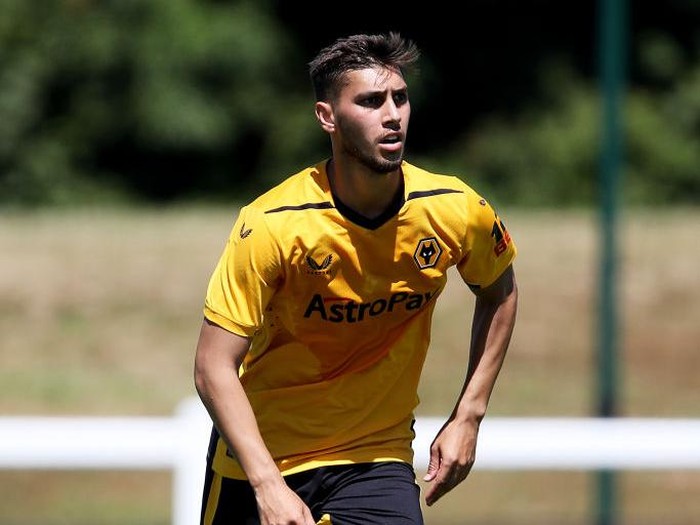 WOLVERHAMPTON, ENGLAND - JULY 09: Bruno Jordao of Wolverhampton Wanderers in action during the Pre-Season Friendly between Wolverhampton Wanderers and Burnley at The Sir Jack Hayward Training Ground on July 09, 2022 in Wolverhampton, England. (Photo by Jack Thomas - WWFC/Wolves via Getty Images)