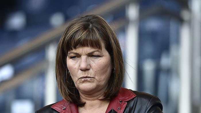 Veronique Rabiot, mother of Paris Saint-Germains French midfielder Adrien Rabiot is pictured during the French L1 football match between Paris Saint-Germain (PSG) vs Guingamp on May 8, 2015 at the Parc des Princes stadium in Paris. AFP PHOTO / FRANCK FIFE        (Photo credit should read FRANCK FIFE/AFP via Getty Images)