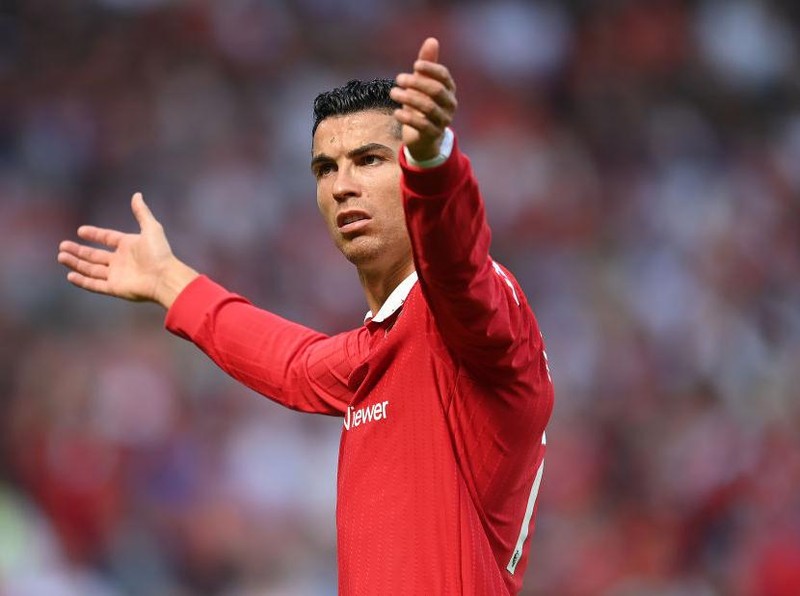 MANCHESTER, ENGLAND - AUGUST 07: Cristiano Ronaldo of Manchester United in action during the Premier League match between Manchester United and Brighton & Hove Albion at Old Trafford on August 07, 2022 in Manchester, England. (Photo by Michael Regan/Getty Images)