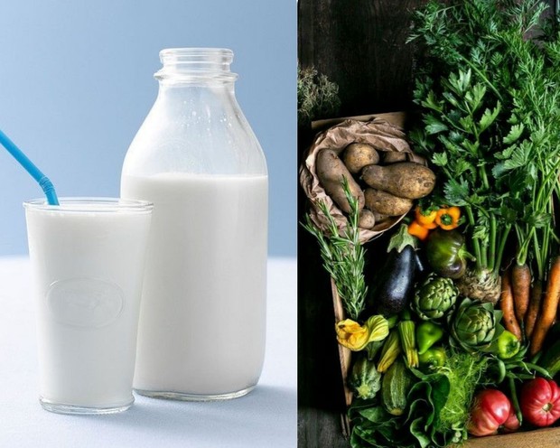 Ilustrasi Sayur dan susu/Foto: Pinterest.com/Zrnsevchenko & laticiniosholandes Ilustrasi sayuran dan susu yang dibutuhkan tubuh