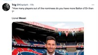 Ini kali pertama Messi tak masuk dalam nominasi, sejak terakhir kali juga tak masuk daftar pada tahun 2005. (Foto: Twitter @Kharlerh)