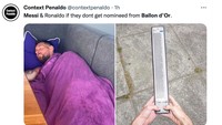 Messi mungkin cuma tidur nyenyak saat pengumuman nominasi Ballon dOr, saat Ronaldo justru langsung sibuk di media sosialnya. (Foto: Twitter @contextpenaldo)