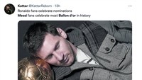 Mungkin saja Messi tidur dengan bantalan bola emas yang begitu banyak ia miliki. (Foto: Twitter @KattarReborn)