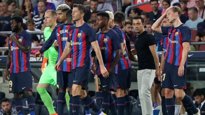 Xavi Hernandez during the match between FC Barcelona and Rayo Vallecano, corresponding to the week 1 ofv the Liga Santander, played at the Spotify Camp Nou, in Barcelona, on 13th August 2022. 
 -- (Photo by Urbanandsport/NurPhoto via Getty Images)
