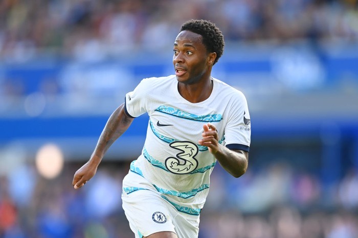 LIVERPOOL, ENGLAND - AUGUST 06: Raheem Sterling of Chelsea in action during the Premier League match between Everton FC and Chelsea FC at Goodison Park on August 06, 2022 in Liverpool, England. (Photo by Michael Regan/Getty Images)