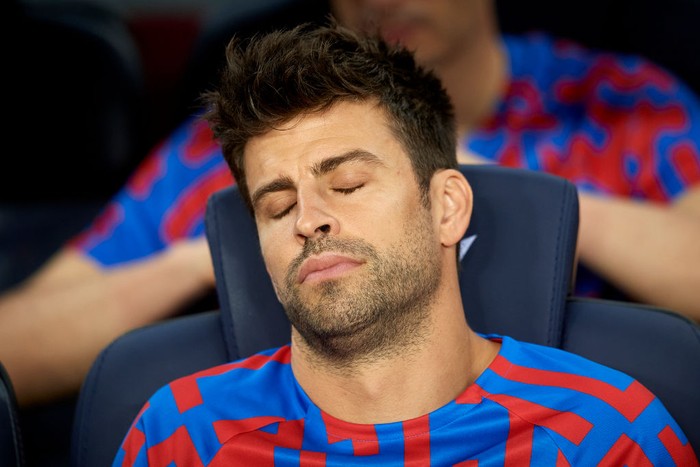 Gerard Pique of Barcelona sitting on the bench during the La Liga Santander match between FC Barcelona and Rayo Vallecano at Spotify Camp Nou on August 13, 2022 in Barcelona, Spain. (Photo by Jose Breton/Pics Action/NurPhoto via Getty Images)