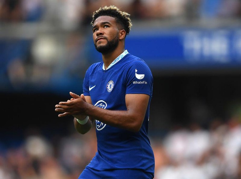 LONDON, ENGLAND - AUGUST 14: Reece James of Chelsea scores their sides second goal during the Premier League match between Chelsea FC and Tottenham Hotspur at Stamford Bridge on August 14, 2022 in London, England. (Photo by Harriet Lander - Chelsea FC/Chelsea FC via Getty Images)