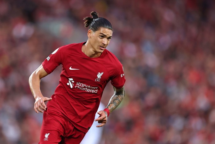 Darwin Nunez LIVERPOOL, ENGLAND - AUGUST 15: Darwin Nunez of Liverpool during the Premier League match between Liverpool FC and Crystal Palace at Anfield on August 15, 2022 in Liverpool, United Kingdom. (Photo by Robbie Jay Barratt - AMA/Getty Images)