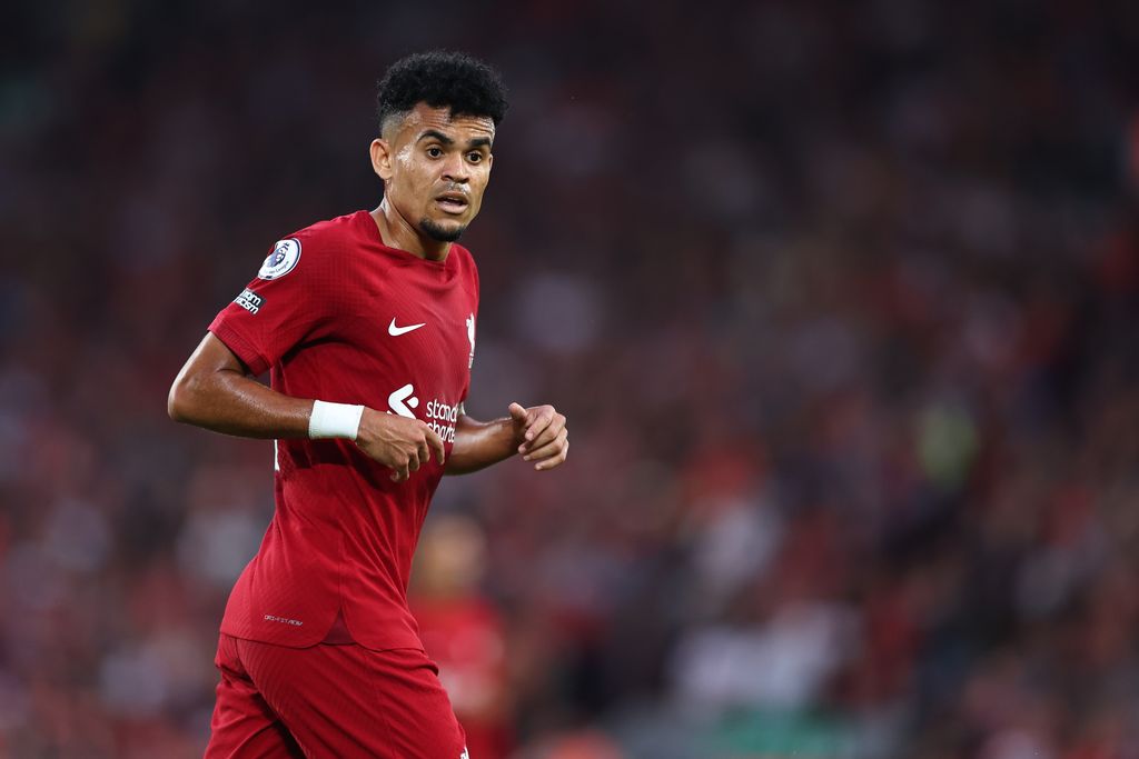 LIVERPOOL, ENGLAND - AUGUST 15: Luis Diaz of Liverpool during the Premier League match between Liverpool FC and Crystal Palace at Anfield on August 15, 2022 in Liverpool, United Kingdom. (Photo by Robbie Jay Barratt - AMA/Getty Images)
