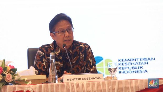 Menteri Kesehatan Budi Gunadi Sadikin memberi keterangan pers Nota Keuangan dan Rancangan Anggaran Pendapatan dan Belanja Negara (RAPBN) 2023 di Aula Chakti Budhi Bhakti (CBB), Kantor Pusat Direktorat Jenderal Pajak, Jakarta, Selasa, (16/8/2022). (CNBC Indonesia/ Muhammad Sabki)