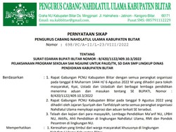 PCNU Blitar Protes Soal Program Sekolah Sak Ngajine