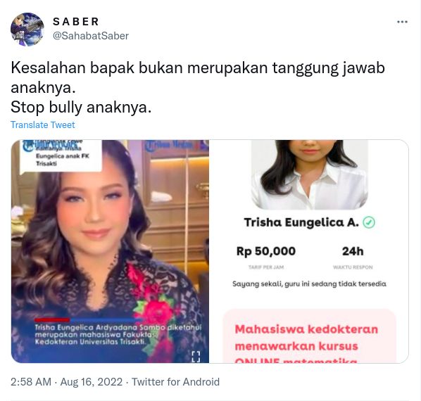 Unggahan soal anak Ferdy Sambo