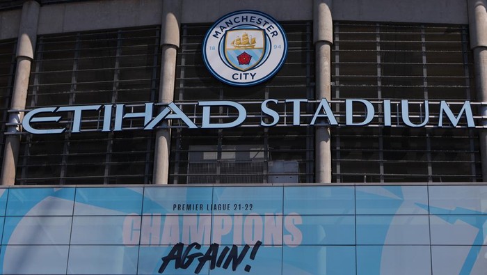 MANCHESTER, ENGLAND - AUGUST 13: A general view of the Etihad Stadium during the Premier League match between Manchester City and AFC Bournemouth at Etihad Stadium on August 13, 2022 in Manchester, England. (Photo by James Gill - Danehouse/Getty Images)