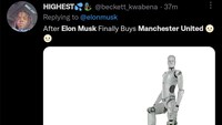 Selain SpaceX, Elon Musk juga membangun robot lewat perusahaannya, Tesla. Namanya Tesla Bot, yang bisa saja menggantikan manusia menjadi pemain di MU. (Foto: Twitter @beckett_kwabena)