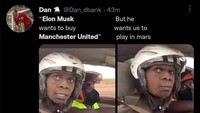 Terkait dengan luar angkasa, ada anggapan Elon Musk akan menyuruh MU main di planet lain selain bumi. Duh! (Foto: Twitter @Dan_dbanks)