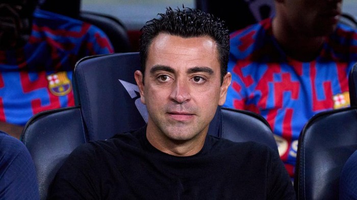 BARCELONA, SPAIN - AUGUST 13: Head Coach Xavi Hernandez of FC Barcelona looks on during the LaLiga Santander match between FC Barcelona and Rayo Vallecano at Spotify Camp Nou on August 13, 2022 in Barcelona, Spain. (Photo by Alex Caparros/Getty Images)