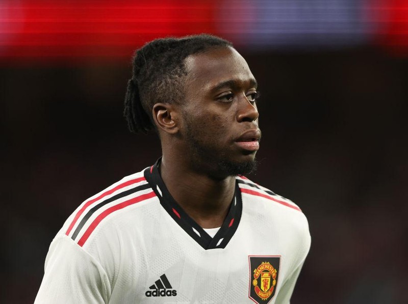 PERTH, AUSTRALIA - JULY 23: Aaron Wan-Bissaka of Manchester United during the Pre-Season Friendly match between Manchester United and Aston Villa at Optus Stadium on July 23, 2022 in Perth, Australia. (Photo by Matthew Ashton - AMA/Getty Images)