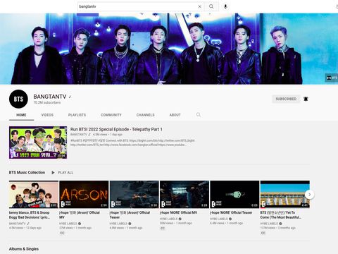 BANGTANTV milik BTS memiliki pengikut terbanyak di YouTube dan mengalahkan Justin Bieber.