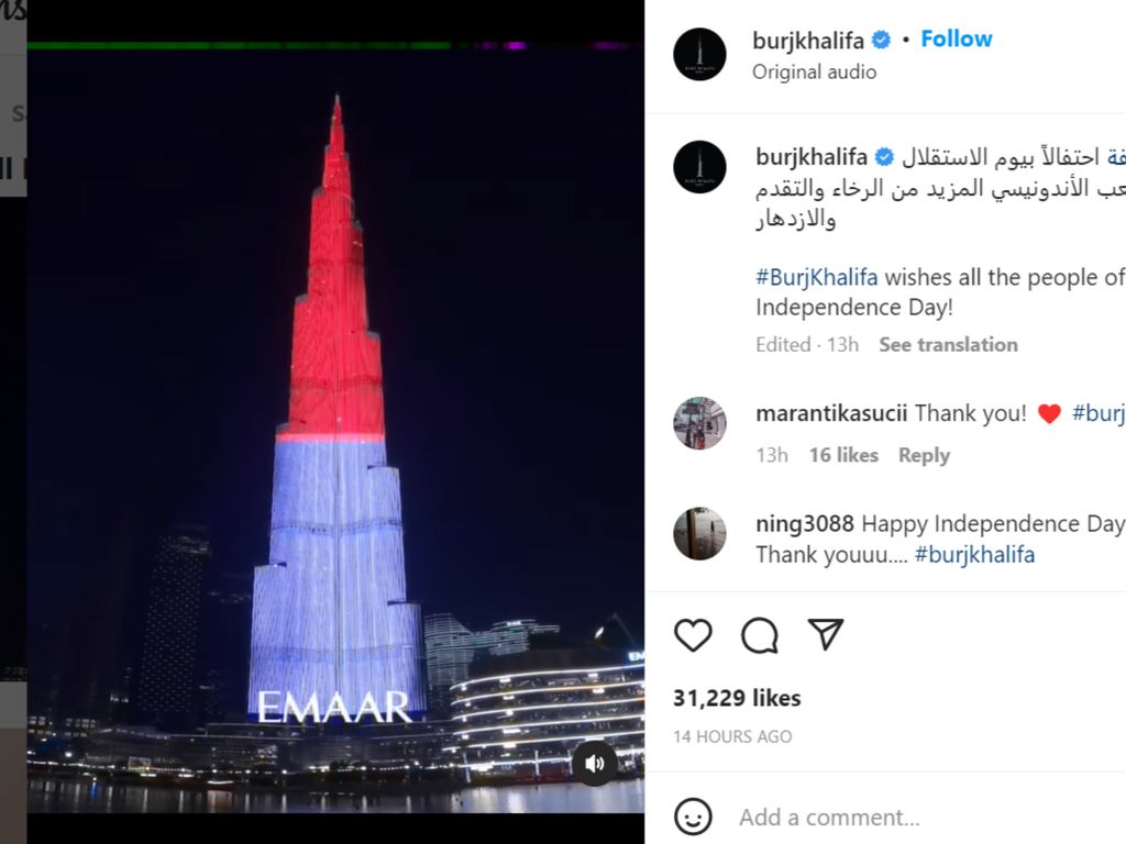 Bertabur Cahaya! Burj Khalifa Berselubung Merah Putih