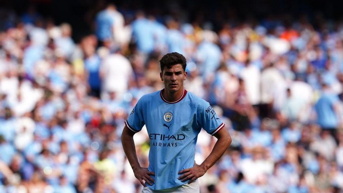 Manchester Citys Julian Alvarez during the Premier League match at the Etihad Stadium, Manchester. Picture date: Saturday August 13, 2022. (Photo by Martin Rickett/PA Images via Getty Images)