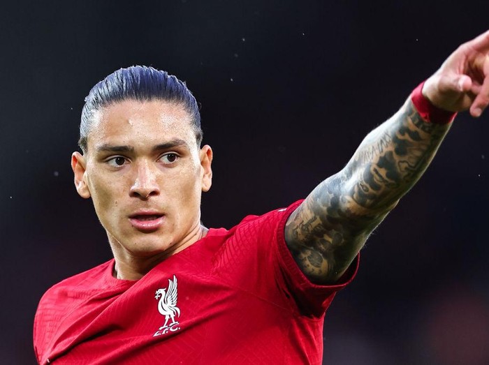 LIVERPOOL, ENGLAND - AUGUST 15: Darwin Nunez of Liverpool during the Premier League match between Liverpool FC and Crystal Palace at Anfield on August 15, 2022 in Liverpool, United Kingdom. (Photo by Robbie Jay Barratt - AMA/Getty Images)