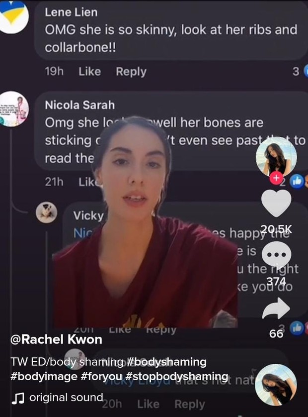 Tanggapan Rachel Tentang Body Shaming yang Dialaminya/Foto: Tik Tok/ Rachel Kwon